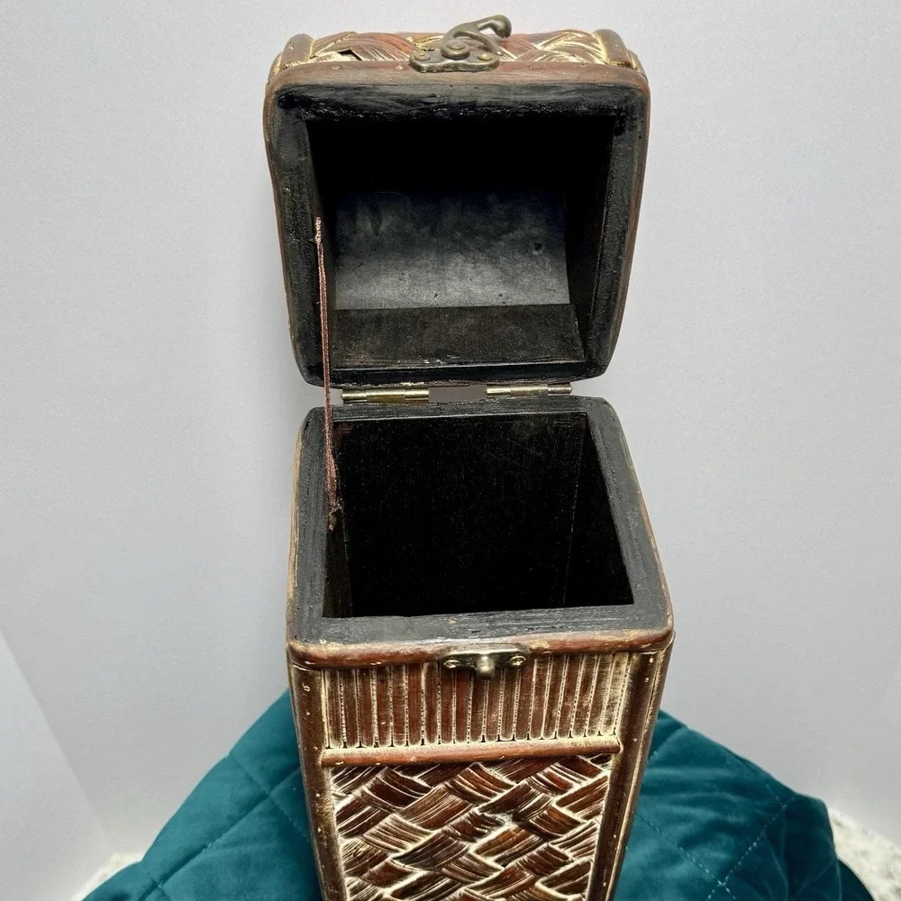 Wine Box Tall‎ Rattan Woven Look Wood Storage Chest Boho Decorative Trunk 14